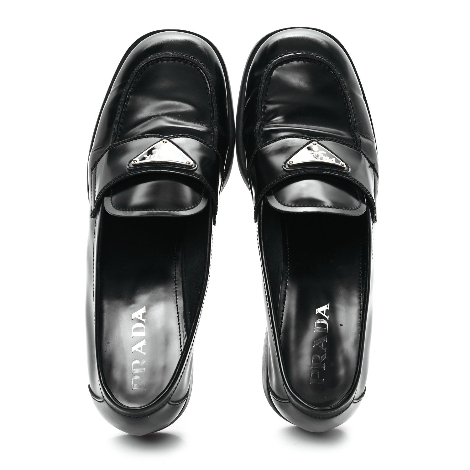 Prada Spazzolato Metal Triangle Logo 20mm Loafers 39.5 Black 2 of 11