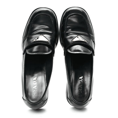 Prada Spazzolato Metal Triangle Logo 20mm Loafers 39.5 Black 2 of 11