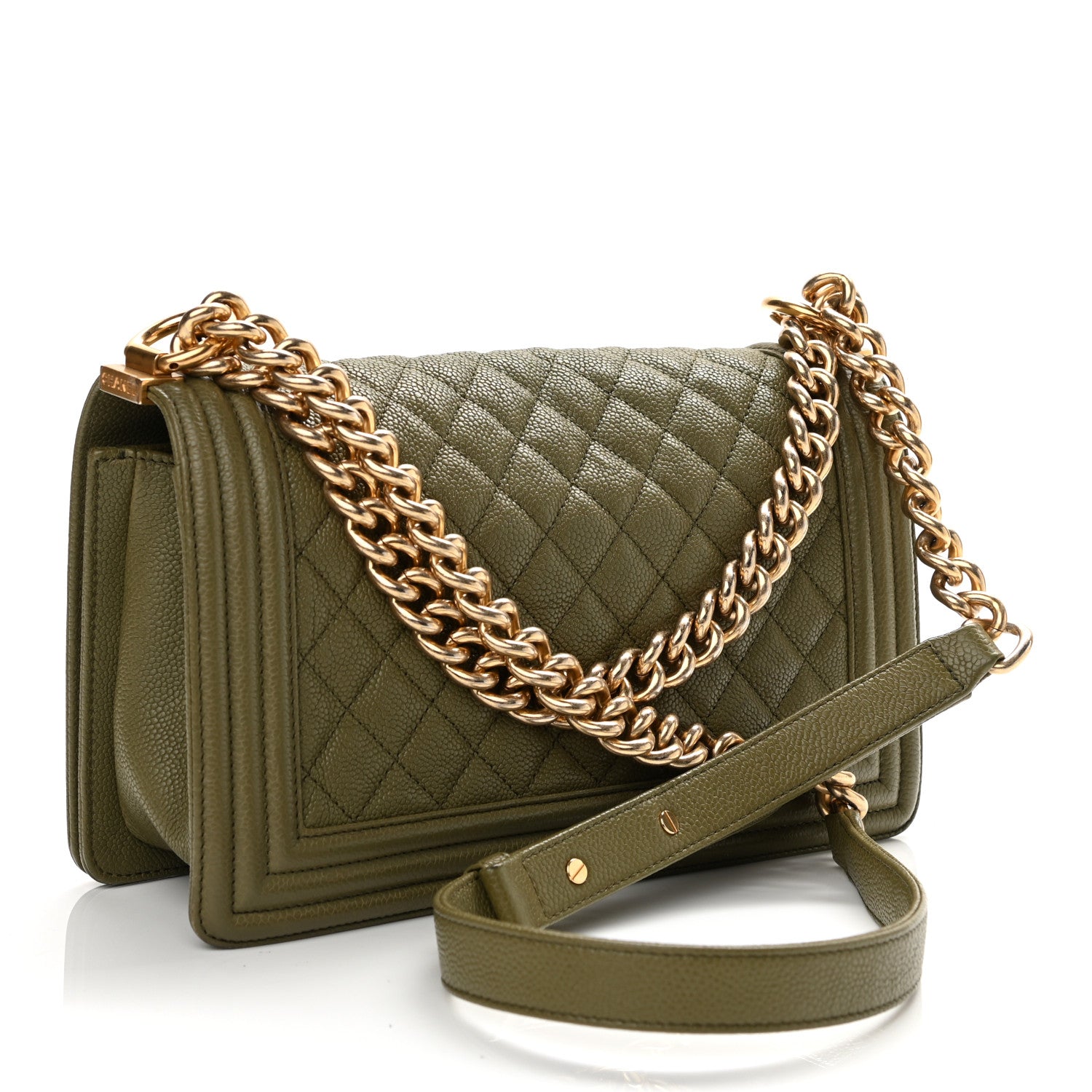 Chanel Caviar Quilted Medium Boy Flap Green 2 of 16