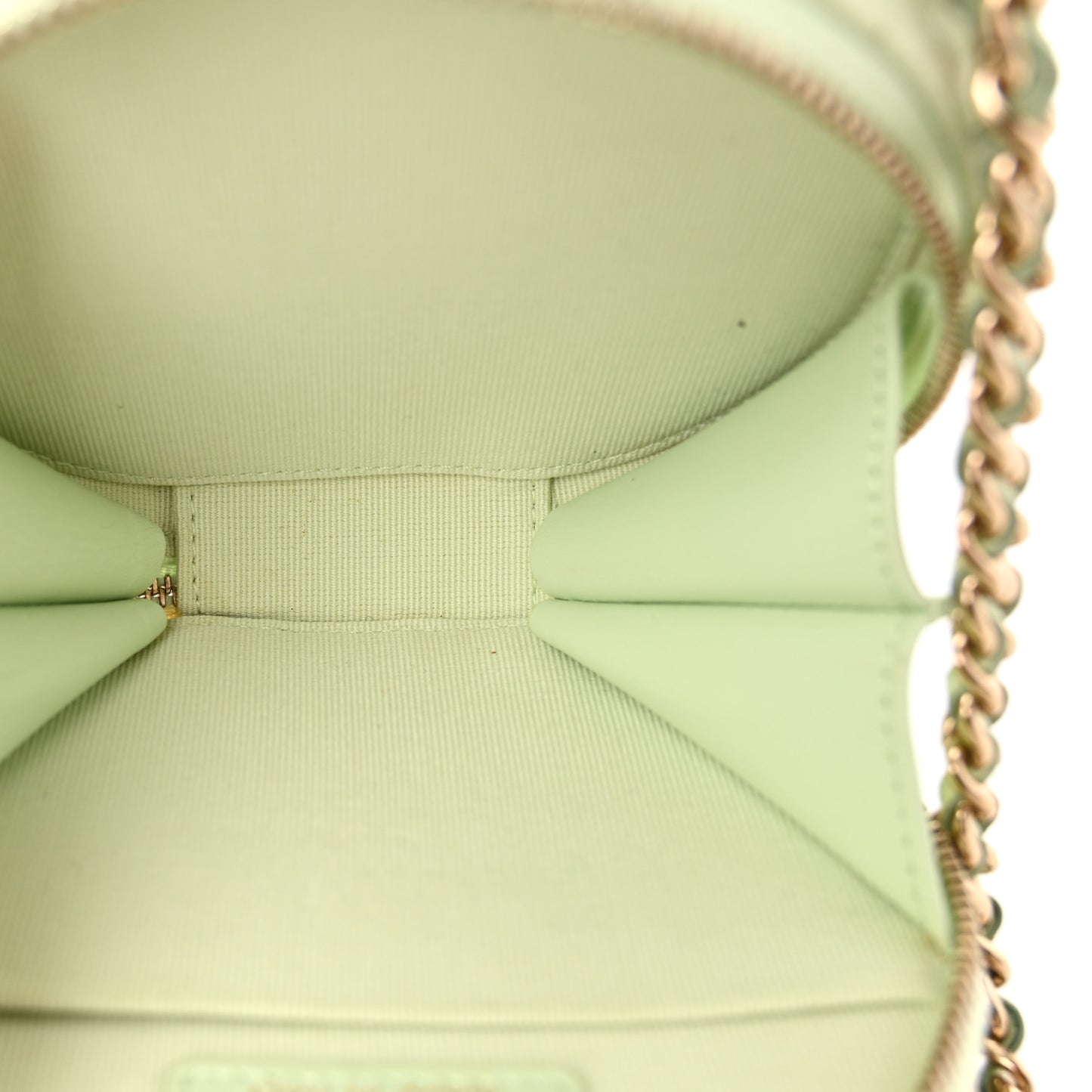 Caviar Quilted Round Handle With Care Vanity With Chain Light Green