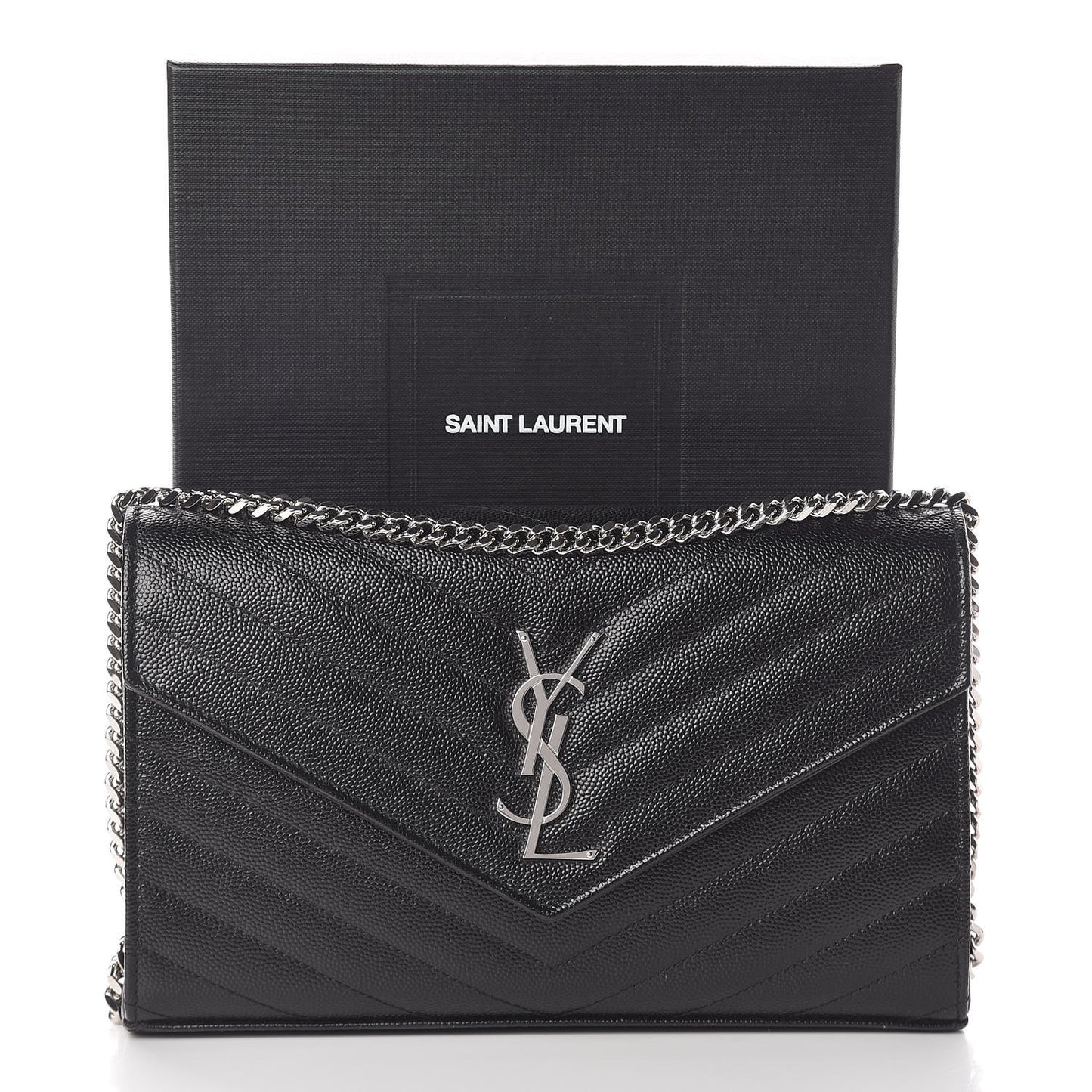 Grain De Poudre Matelasse Chevron Monogram Chain Wallet Black
