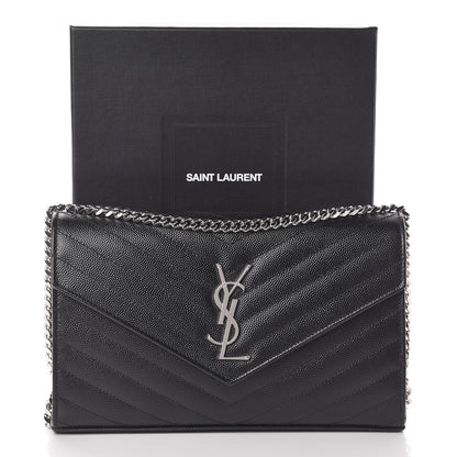 Saint Laurent Grain De Poudre Matelasse Chevron Monogram Chain Wallet Black 10 of 10