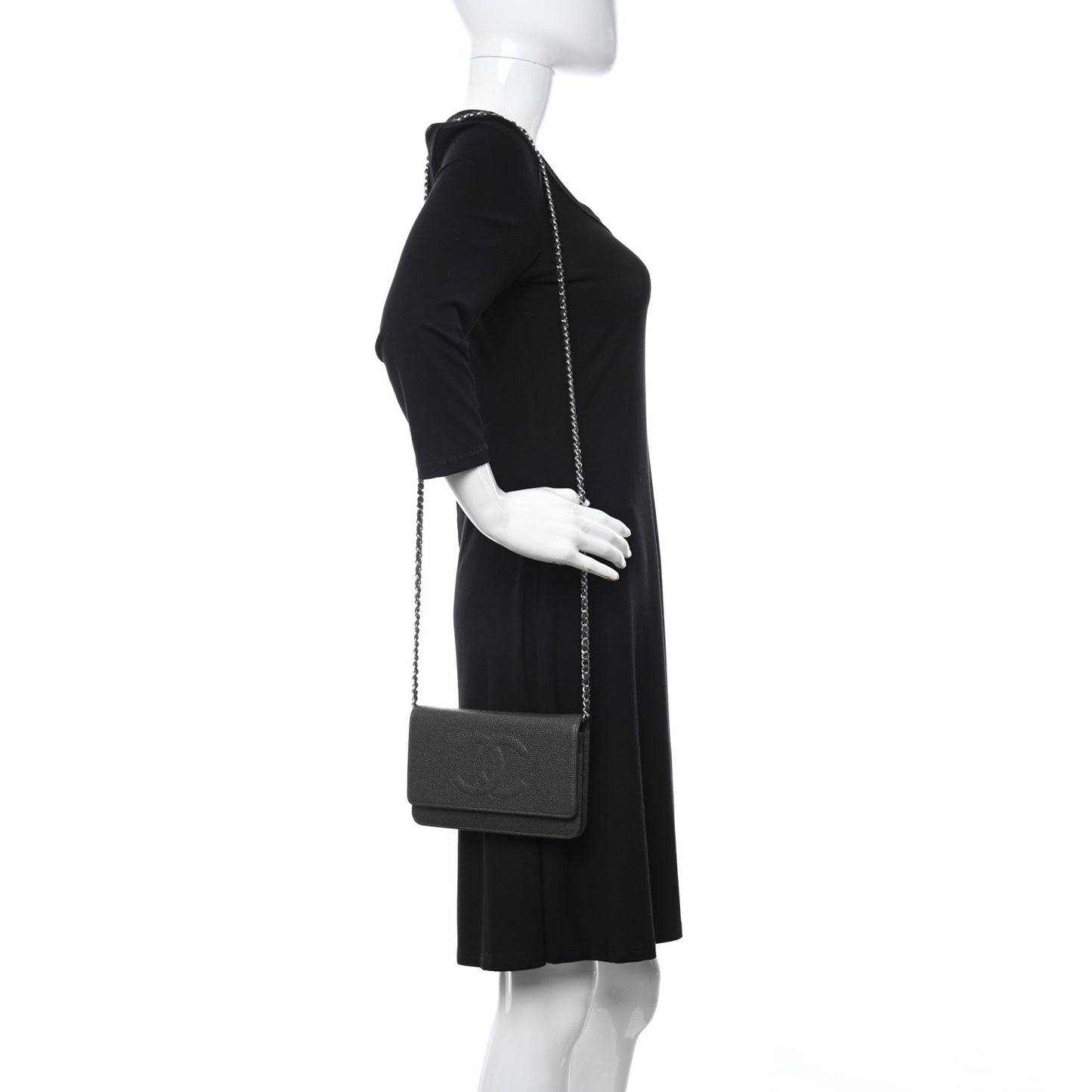 Metallic Caviar Timeless CC Wallet On Chain WOC Dark Silver