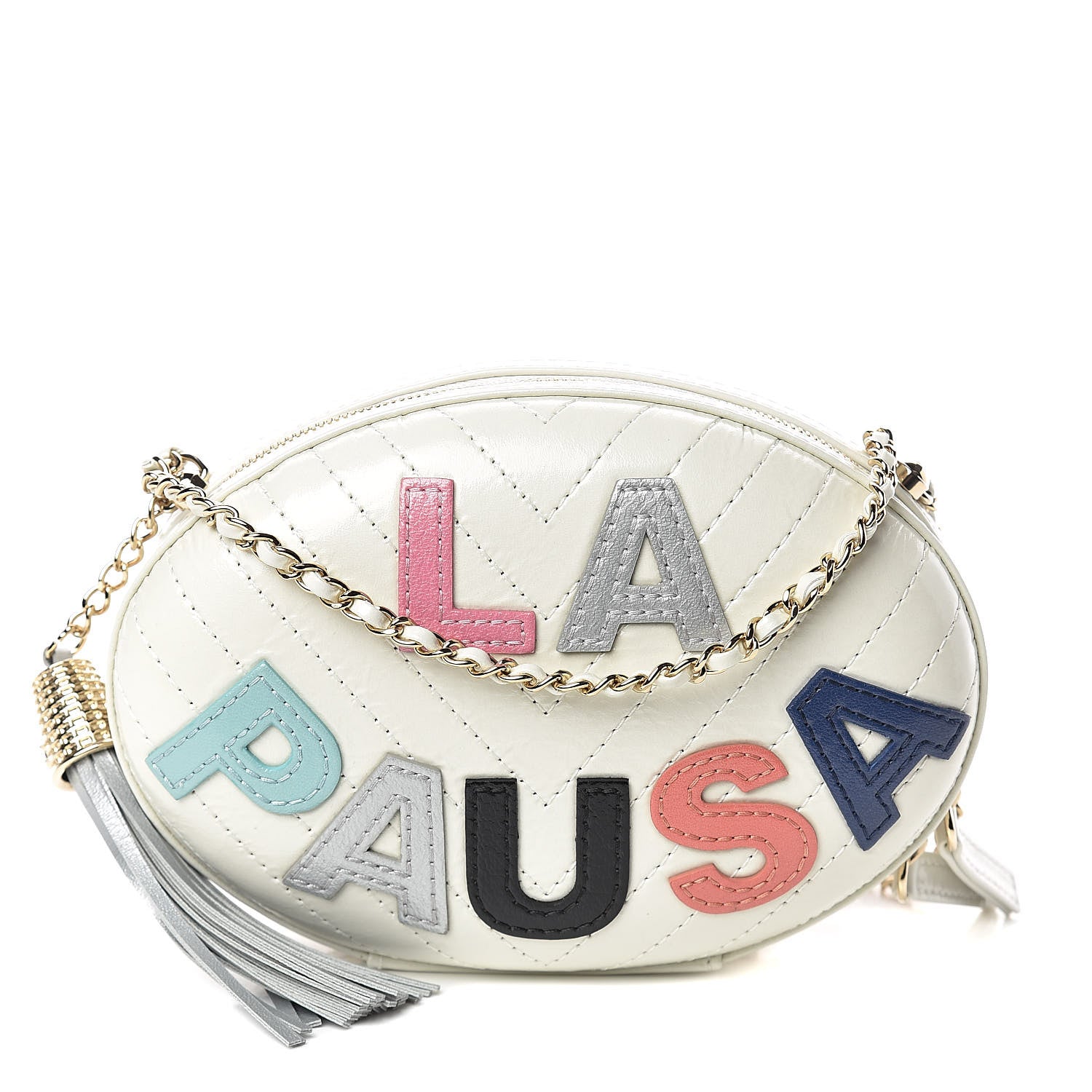 Chanel Embroidered Lambskin Chevron Quilted La Pausa Evening Bag White 1 of 9