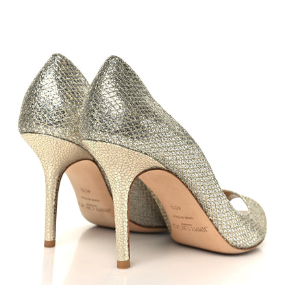 Jimmy Choo Glitter Fabric Evelyn Peep Toe Pumps 40.5 Champagne 5 of 9