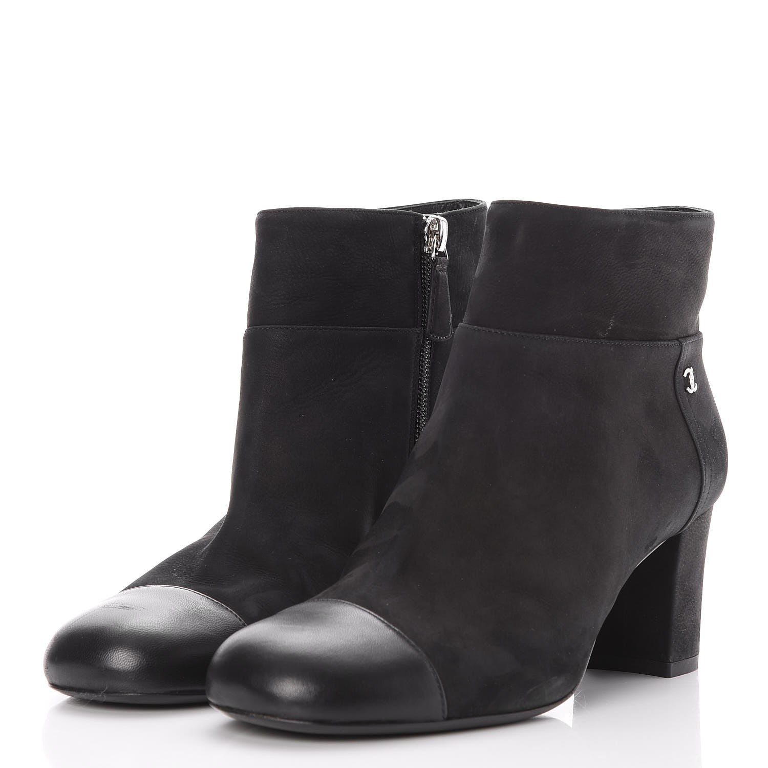 Chanel Suede CC Cap Toe Ankle Booties Boots 36 Black 3 of 11