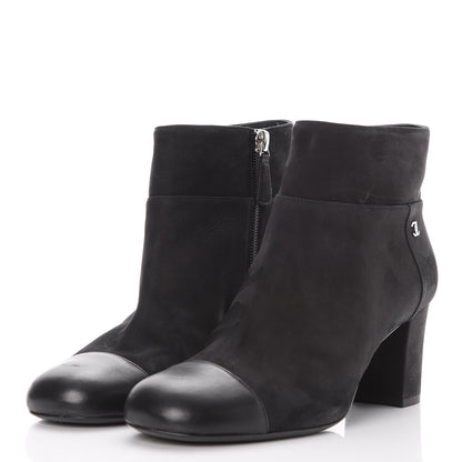 Chanel Suede CC Cap Toe Ankle Booties Boots 36 Black 3 of 11