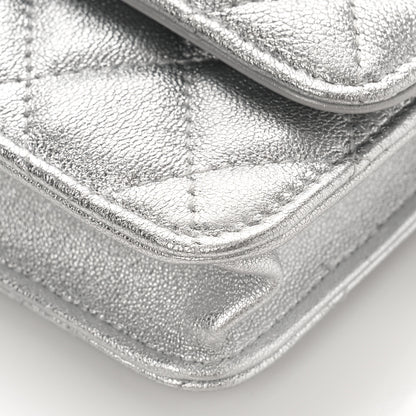 Chanel Metallic Goatskin Quilted Crystal CC Walk Of Fame Clutch With Chain Silver 9 of 10