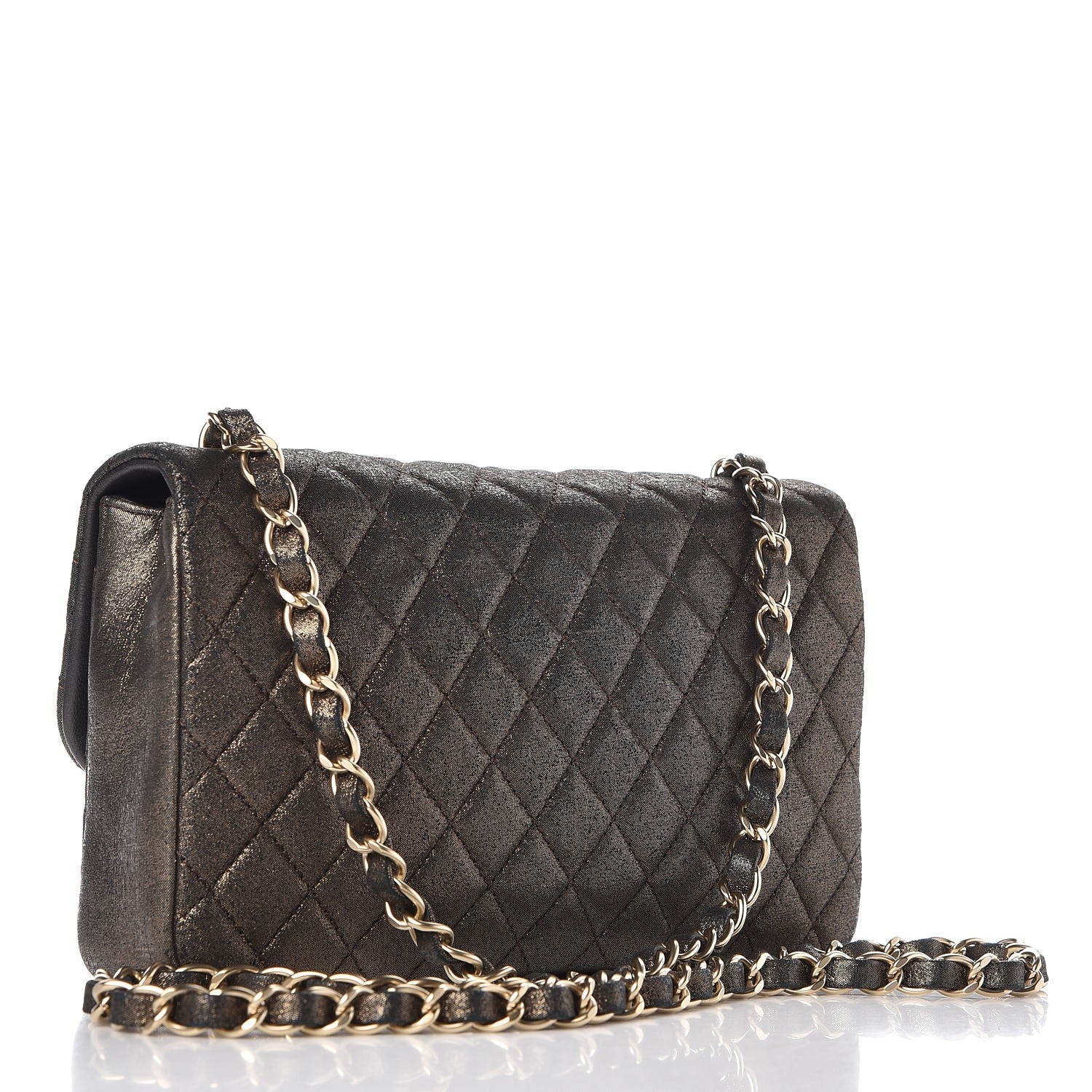 Chanel Iridescent Calfskin Quilted Crystal Mini Rectangular Flap Black Gold 3 of 7