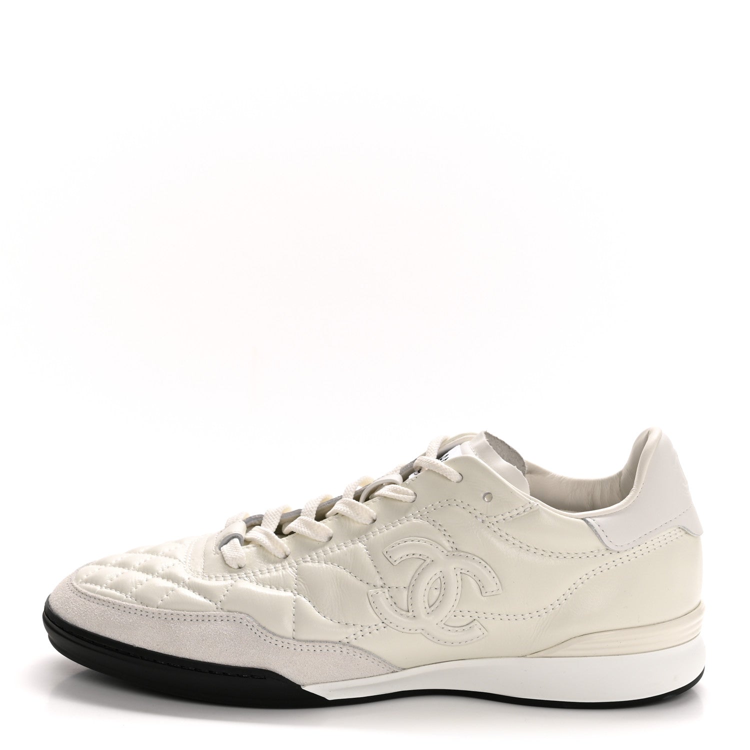 Chanel Shiny Calfskin Suede Quilted CC Logo Sneakers 38.5 White 1 of 10