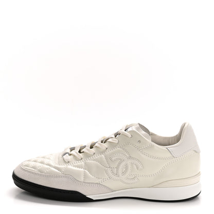 Chanel Shiny Calfskin Suede Quilted CC Logo Sneakers 38.5 White 1 of 10