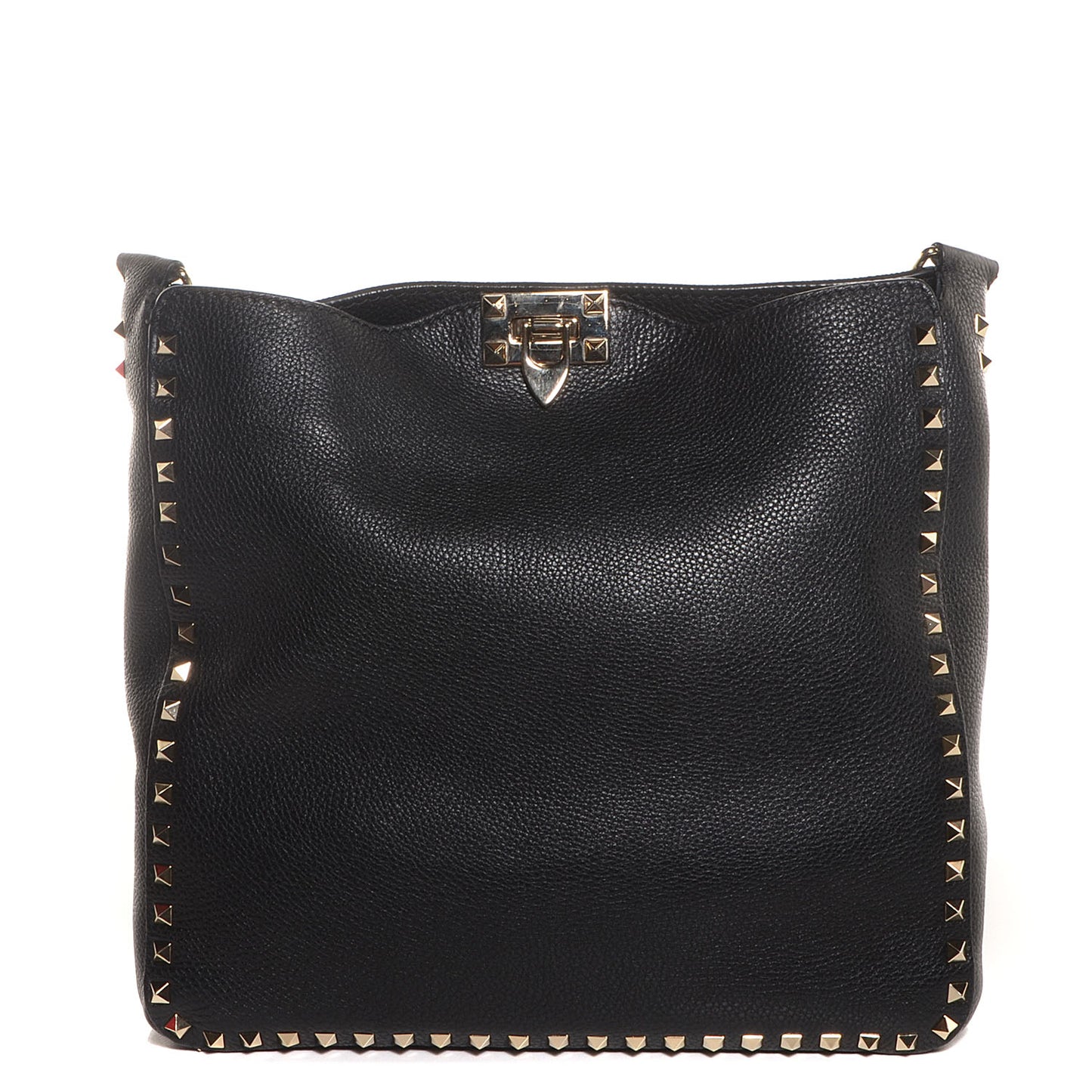 Pebbled Calfskin Large Rockstud Flip-Lock Messenger Bag Black