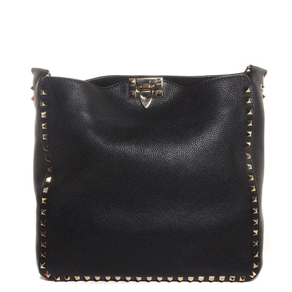 Valentino Garavani Pebbled Calfskin Large Rockstud Flip-Lock Messenger Bag Black 1 of 9