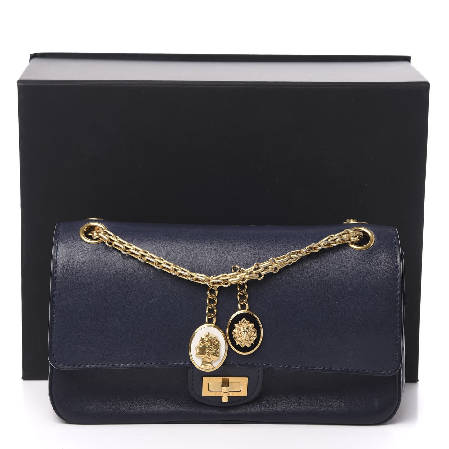 Calfskin Nude 2.55 Medals Reissue 225 Flap Navy
