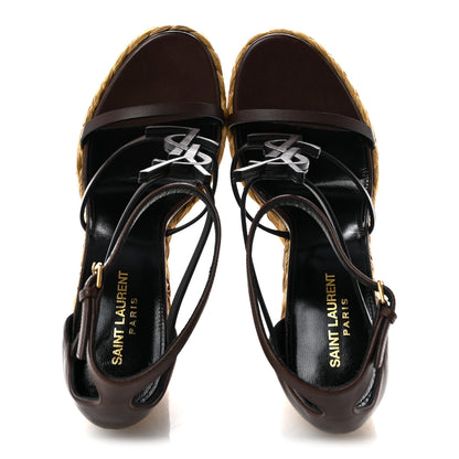 Saint Laurent Calfskin Cassandra 105 Espadrille Wedges 40 Chocolate 2 of 10