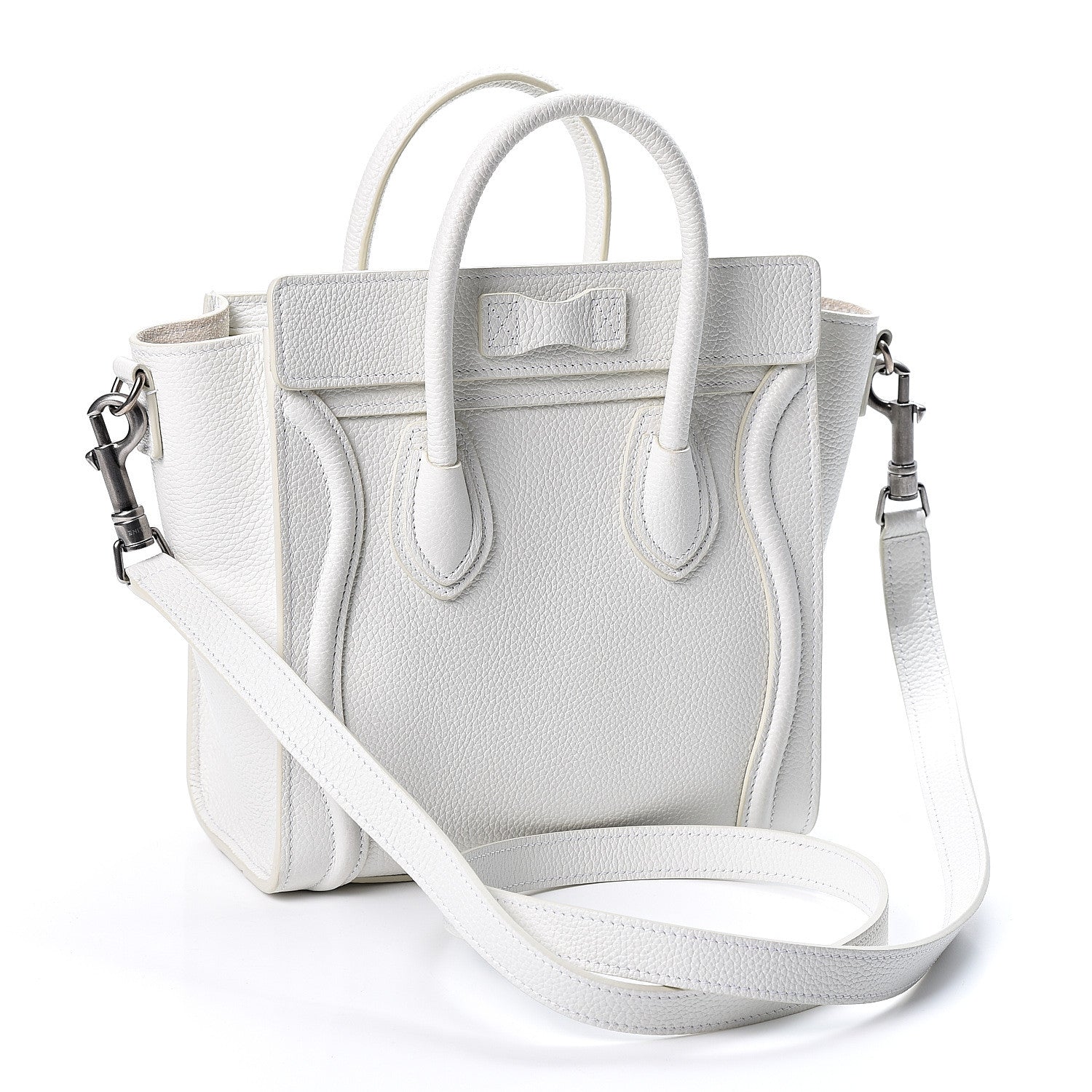 Celine Drummed Calfskin Nano Luggage White 2 of 10