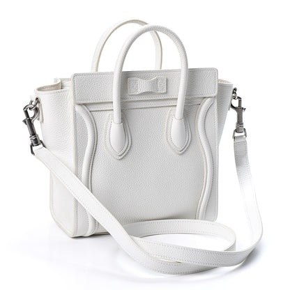 Celine Drummed Calfskin Nano Luggage White 2 of 10