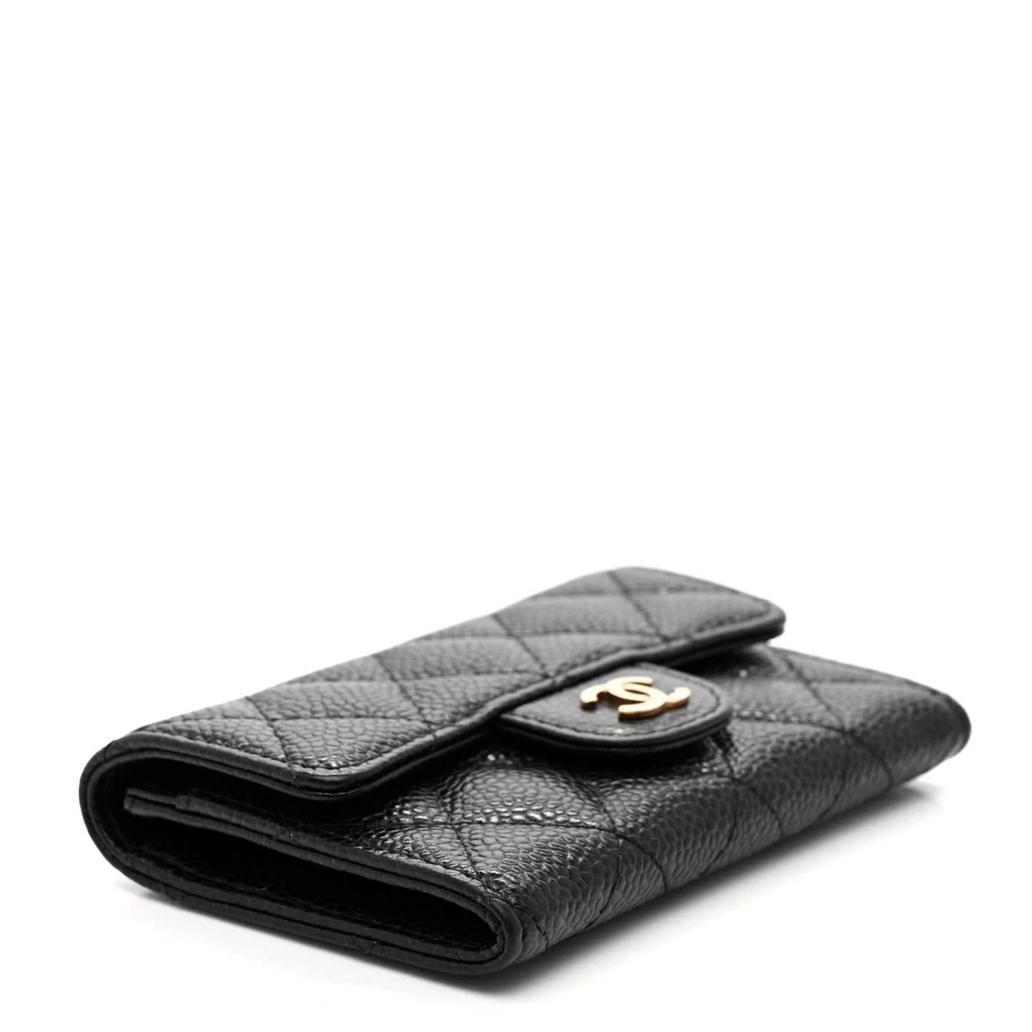 Caviar Quilted Flap Card Holder Wallet Black