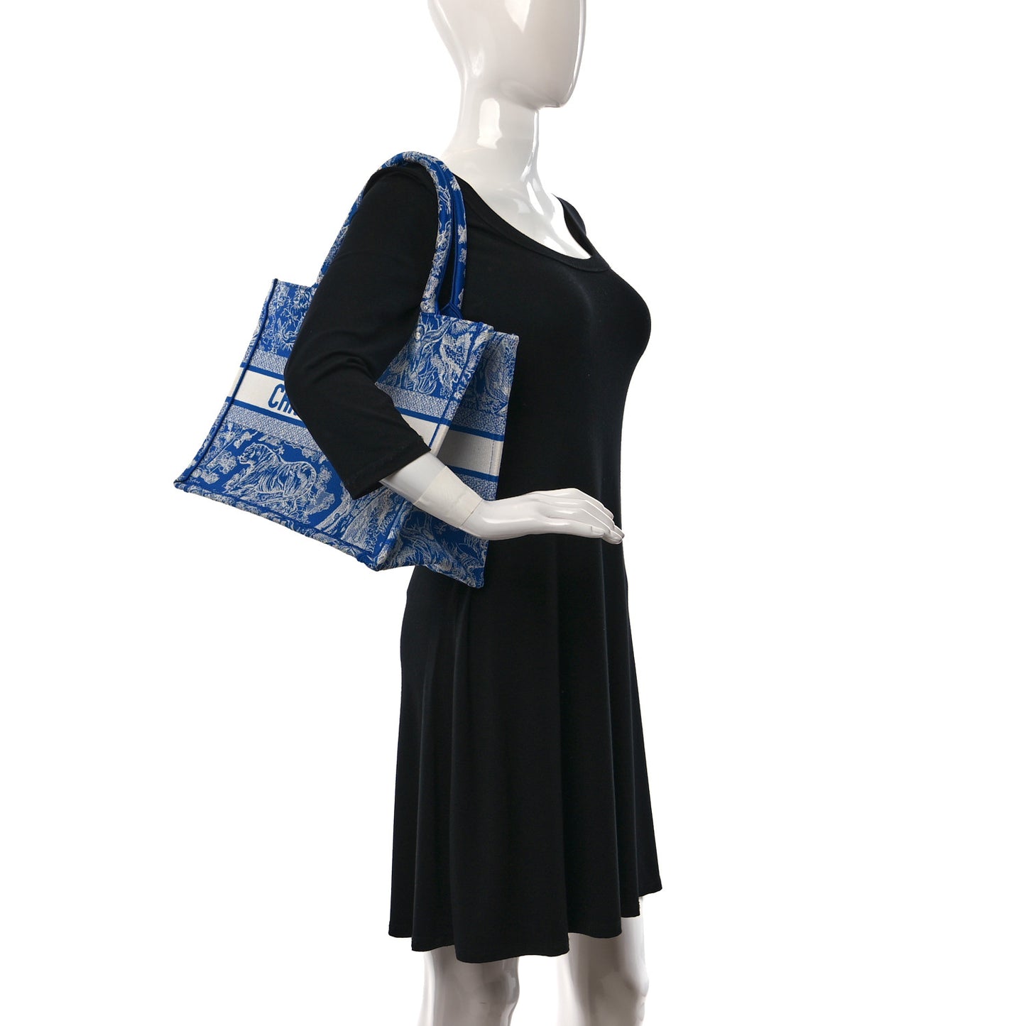 Canvas Embroidered Medium Dioriviera Toile De Jouy Book Tote Fluorescent Blue