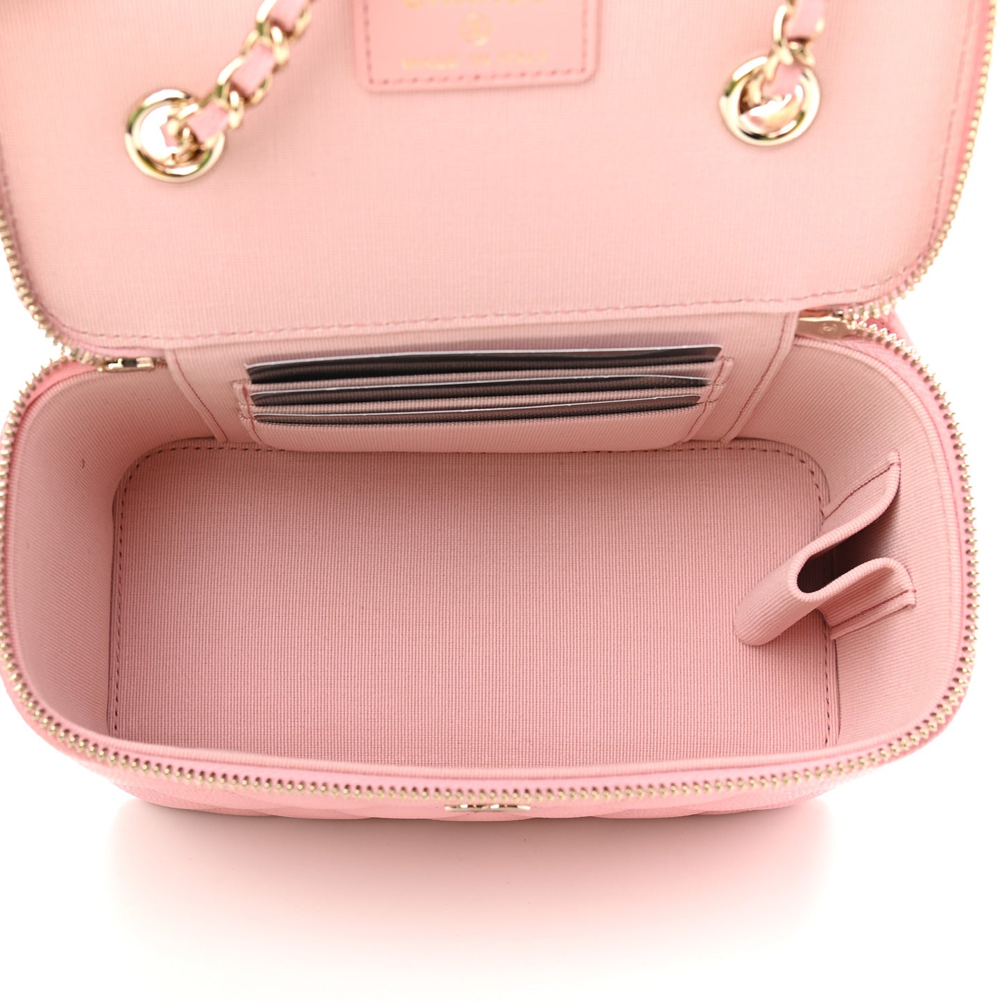 Caviar Quilted Small Vanity Case With Chain Pink