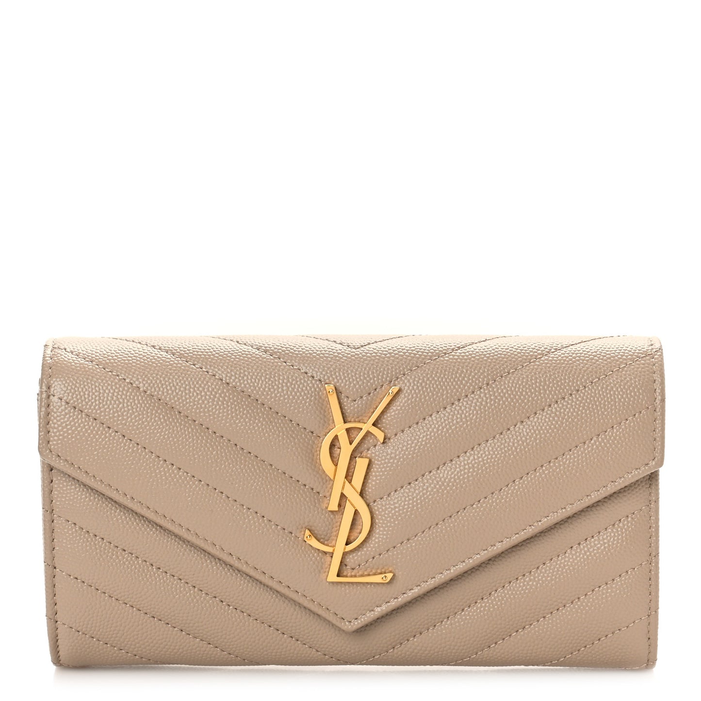 Grain De Poudre Matelasse Chevron Monogram Flap Wallet Dark Beige