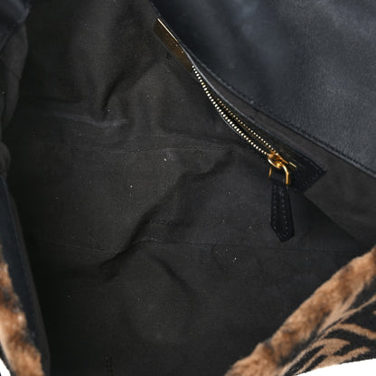 Fendi Shearling Vitello Dolce Macro FF 1974 Large Baguette Tobacco Black 4 of 8