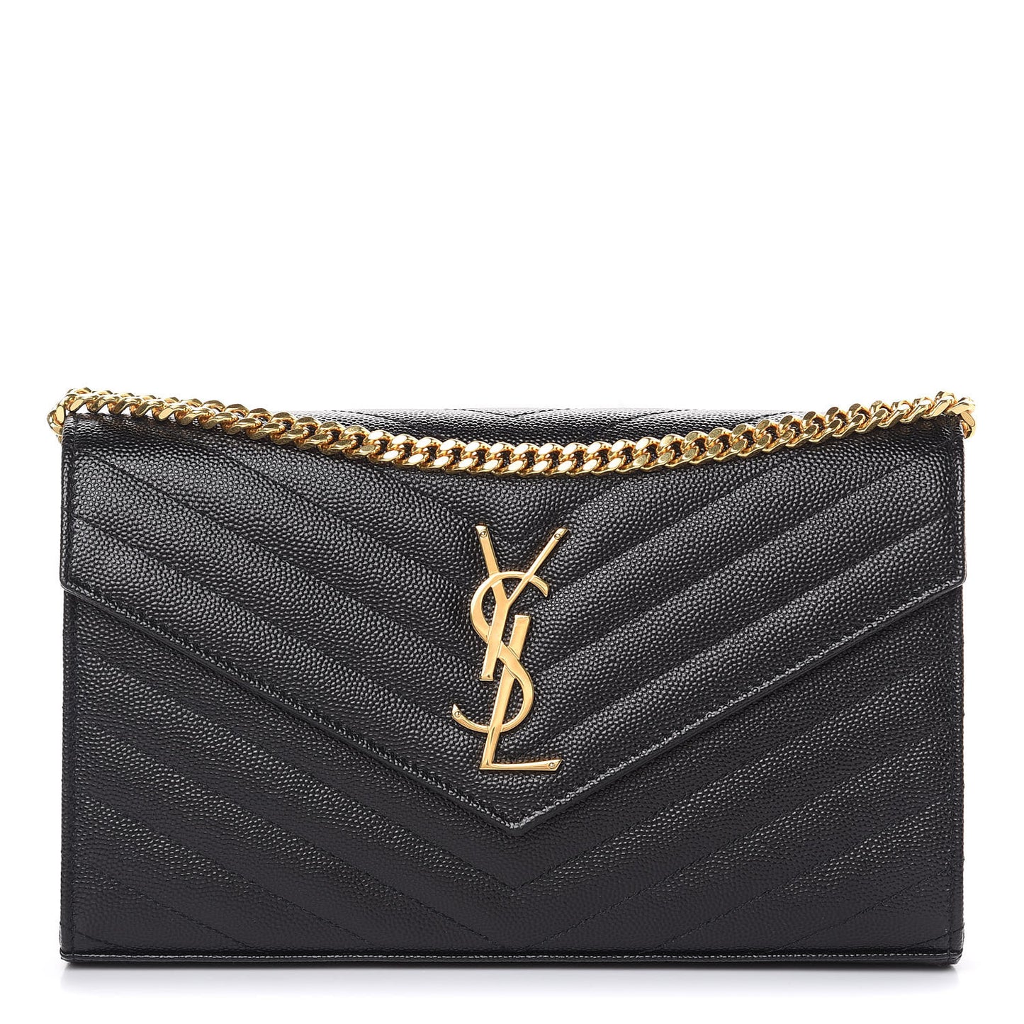 Grain De Poudre Matelasse Chevron Monogram Chain Wallet Black