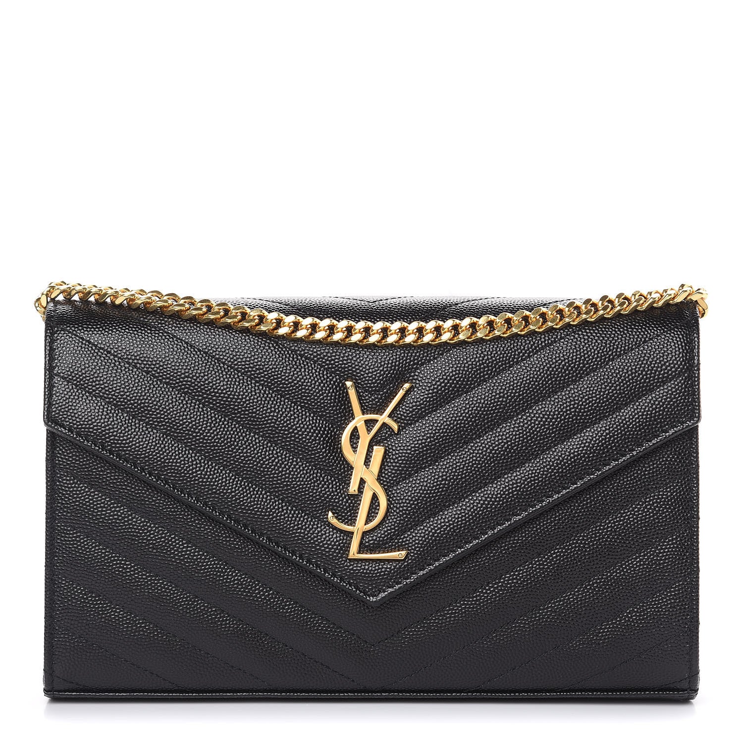 Saint Laurent Grain De Poudre Matelasse Chevron Monogram Chain Wallet Black 1 of 8