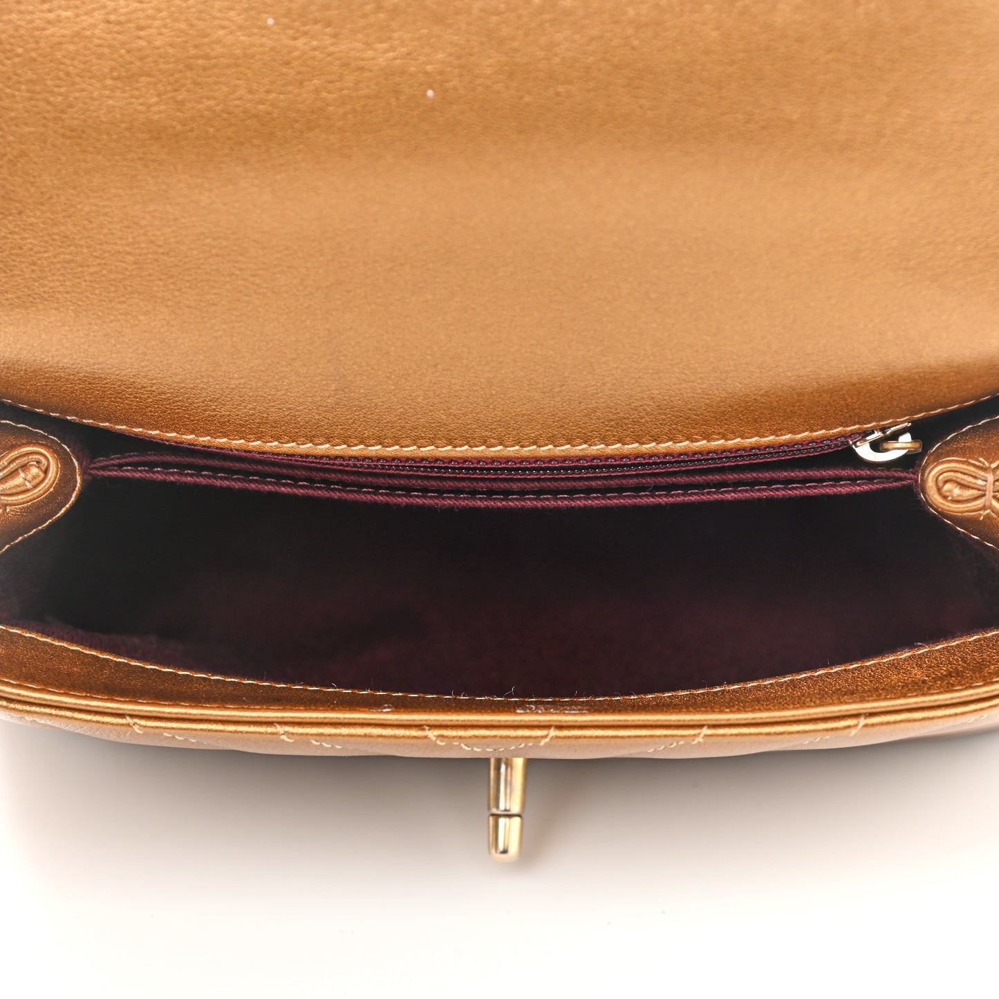 Metallic Calfskin Chevron Quilted Mini Coco Handle Flap Gold