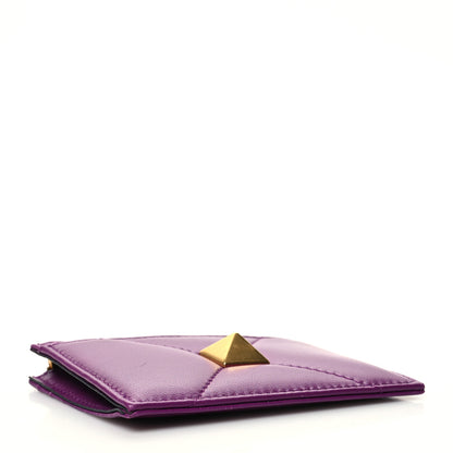 Valentino Garavani Nappa Roman Stud Zip Card Holder Prune 4 of 9