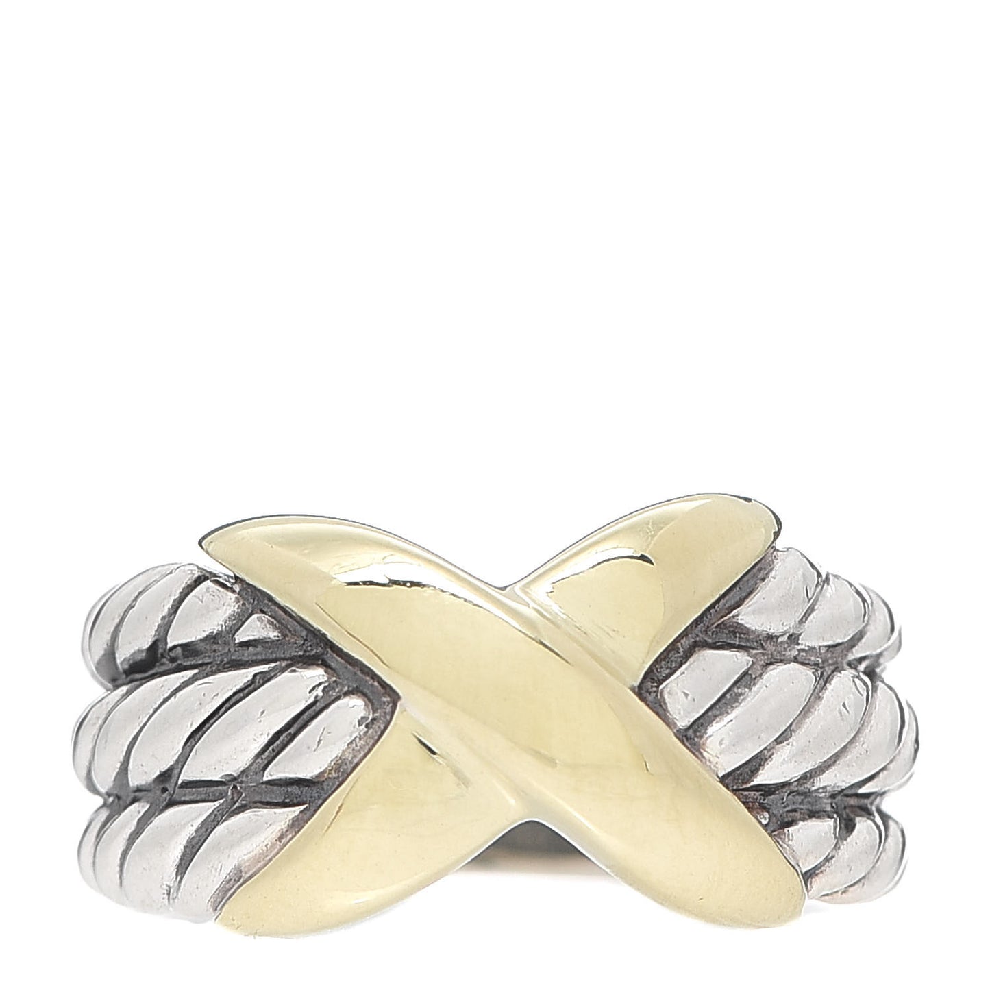 Sterling Silver 14K Yellow Gold X Triple Row Ring 52 6