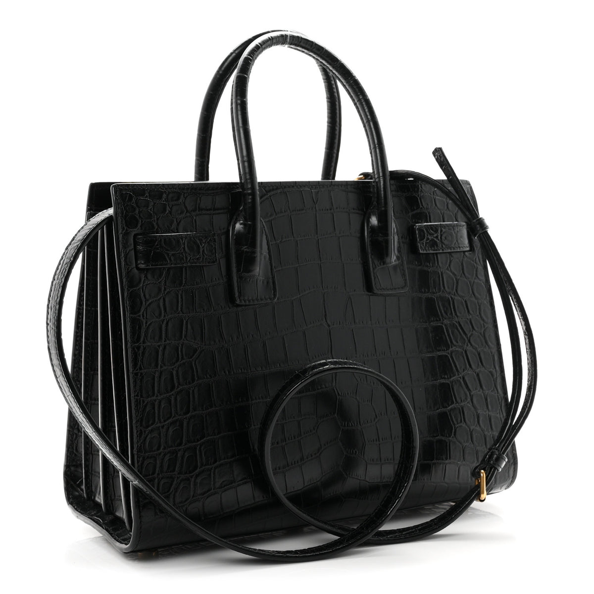 Calfskin Crocodile Embossed Baby Sac De Jour Black