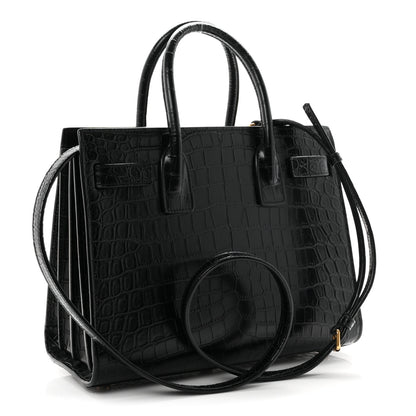 Saint Laurent Calfskin Crocodile Embossed Baby Sac De Jour Black 4 of 11