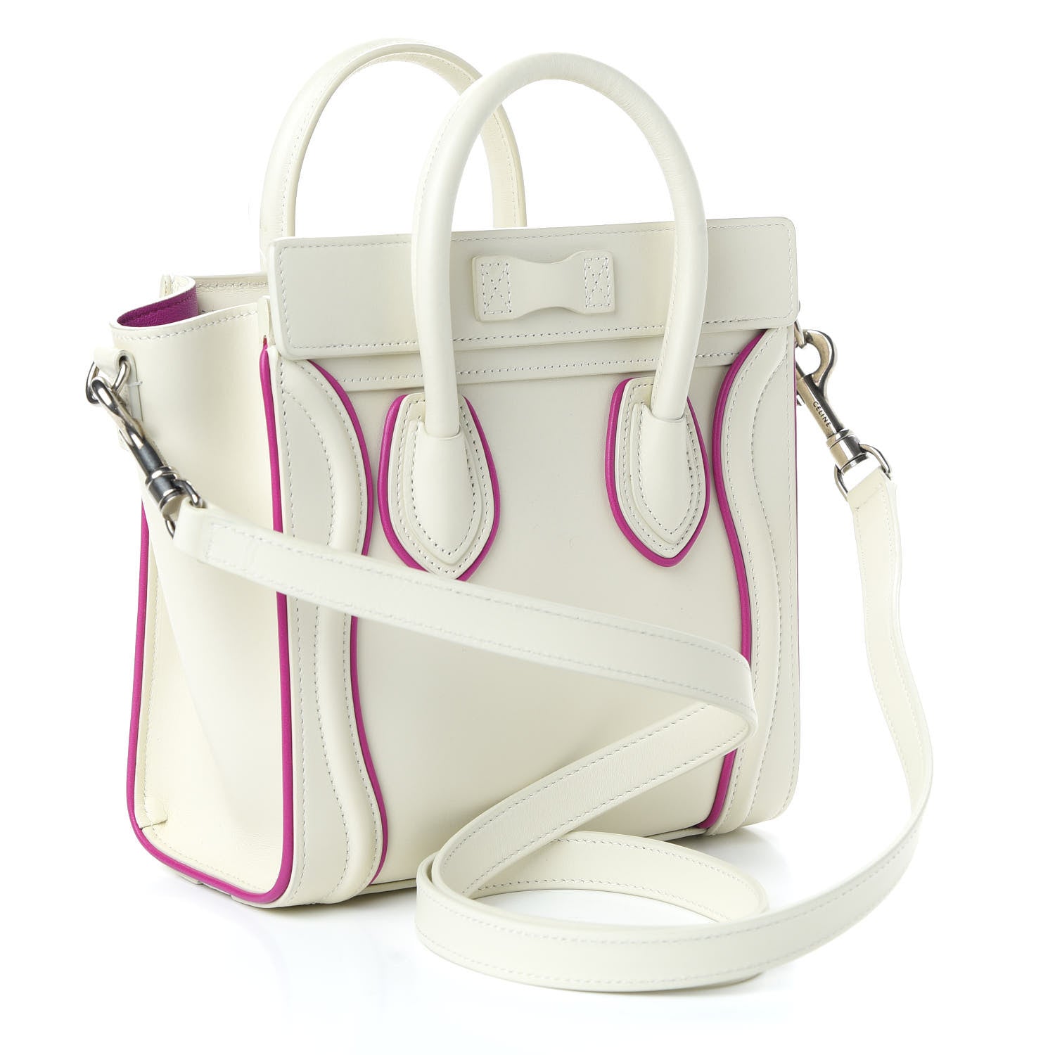 Celine Smooth Calfskin Nano Luggage White Magenta 3 of 9
