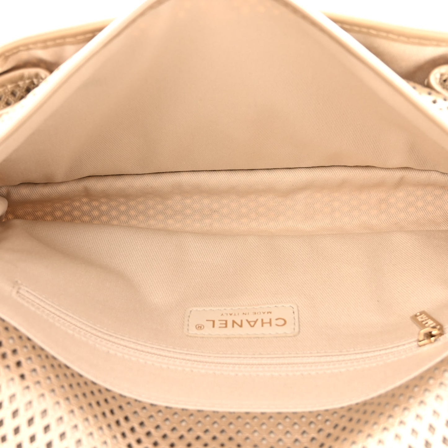 Metallic Perforated Calfskin Medium Up In The Air Flap Gold