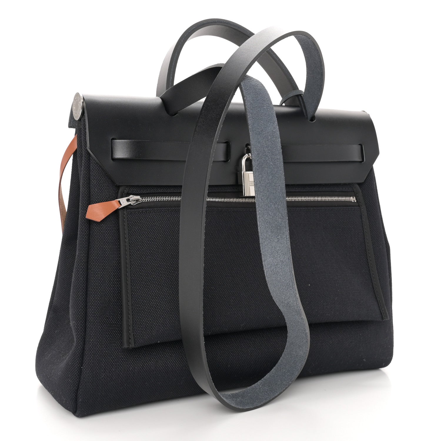 Hermes Military Toile Vache Hunter Horseshoe Herbag Zip Retourne 31 PM Black 4 of 12