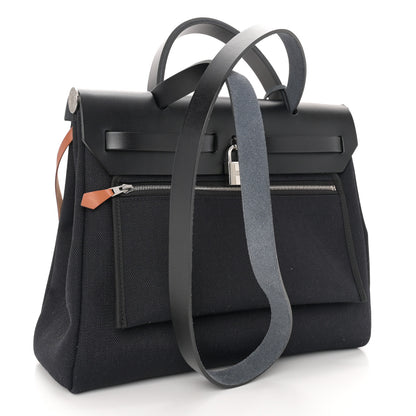 Hermes Military Toile Vache Hunter Horseshoe Herbag Zip Retourne 31 PM Black 4 of 12
