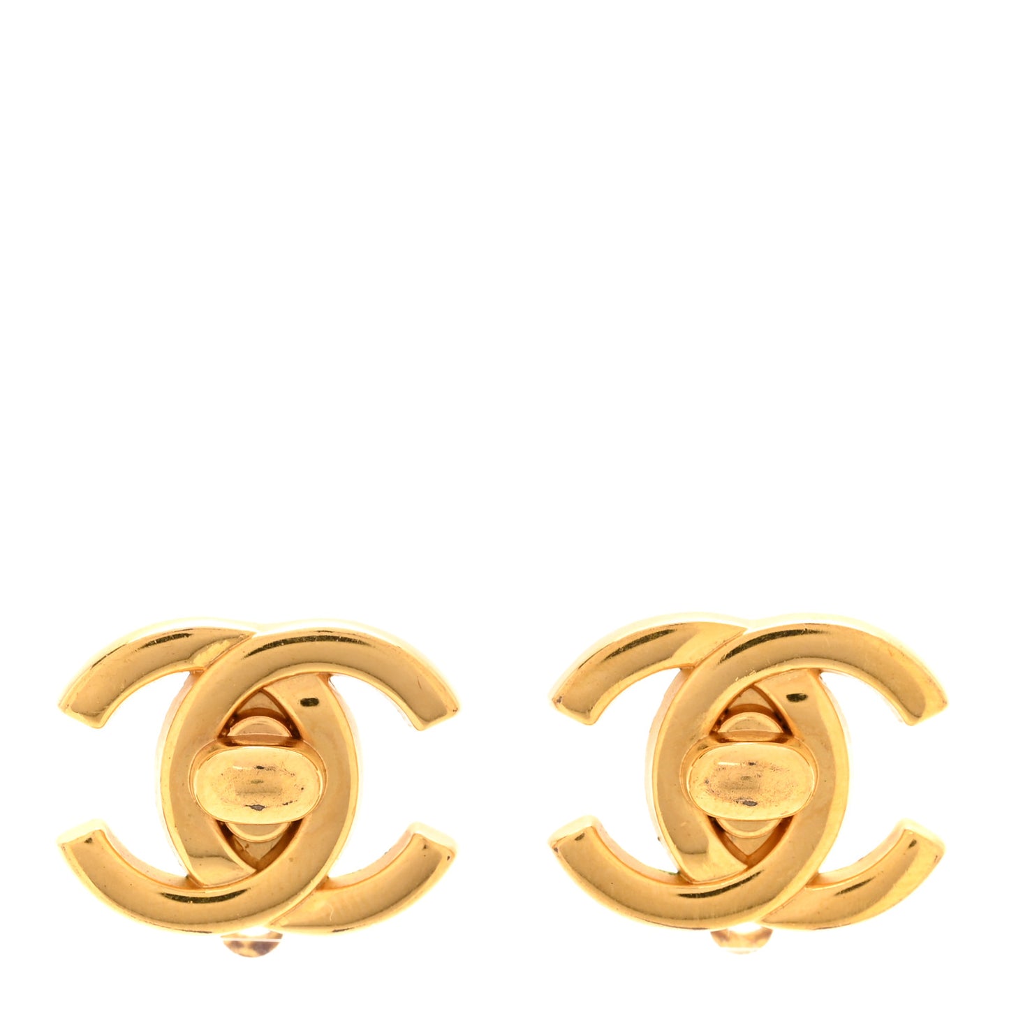 Metal CC Turnlock Clip On Earrings Gold
