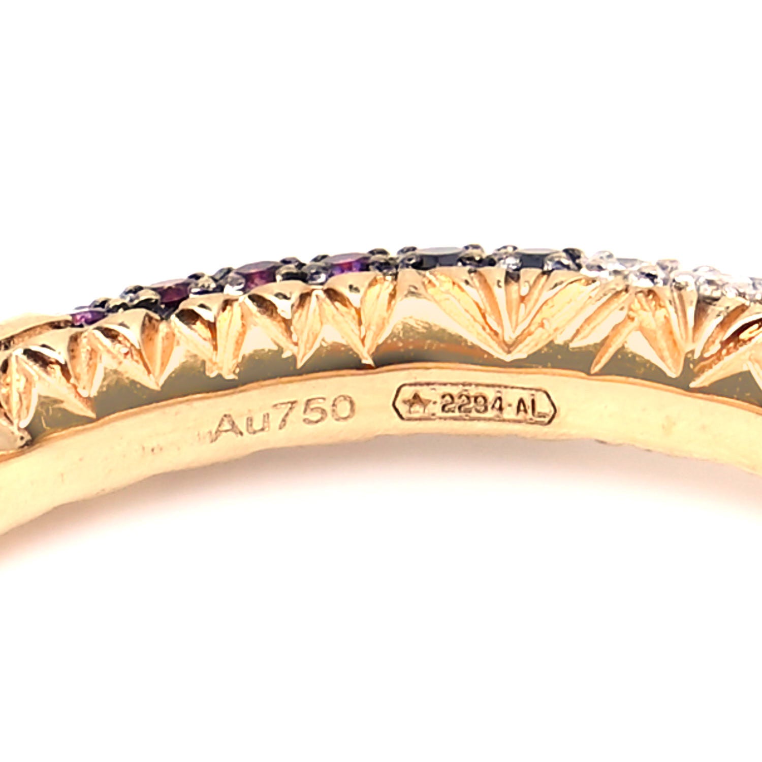 Gucci 18K Yellow Gold Black Diamond Topaz Sapphire Ouroboros Snake Ring 55 7.25 5 of 7