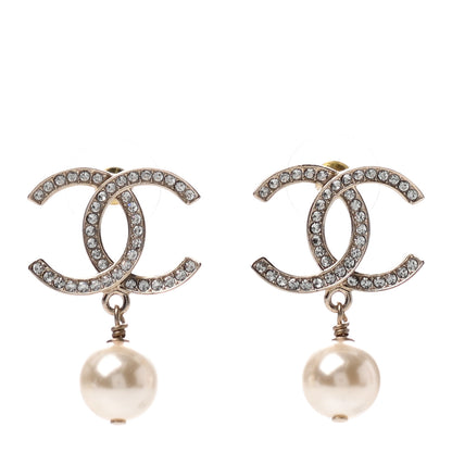 Chanel Crystal Pearl CC Drop Earrings Gold 1 of 4