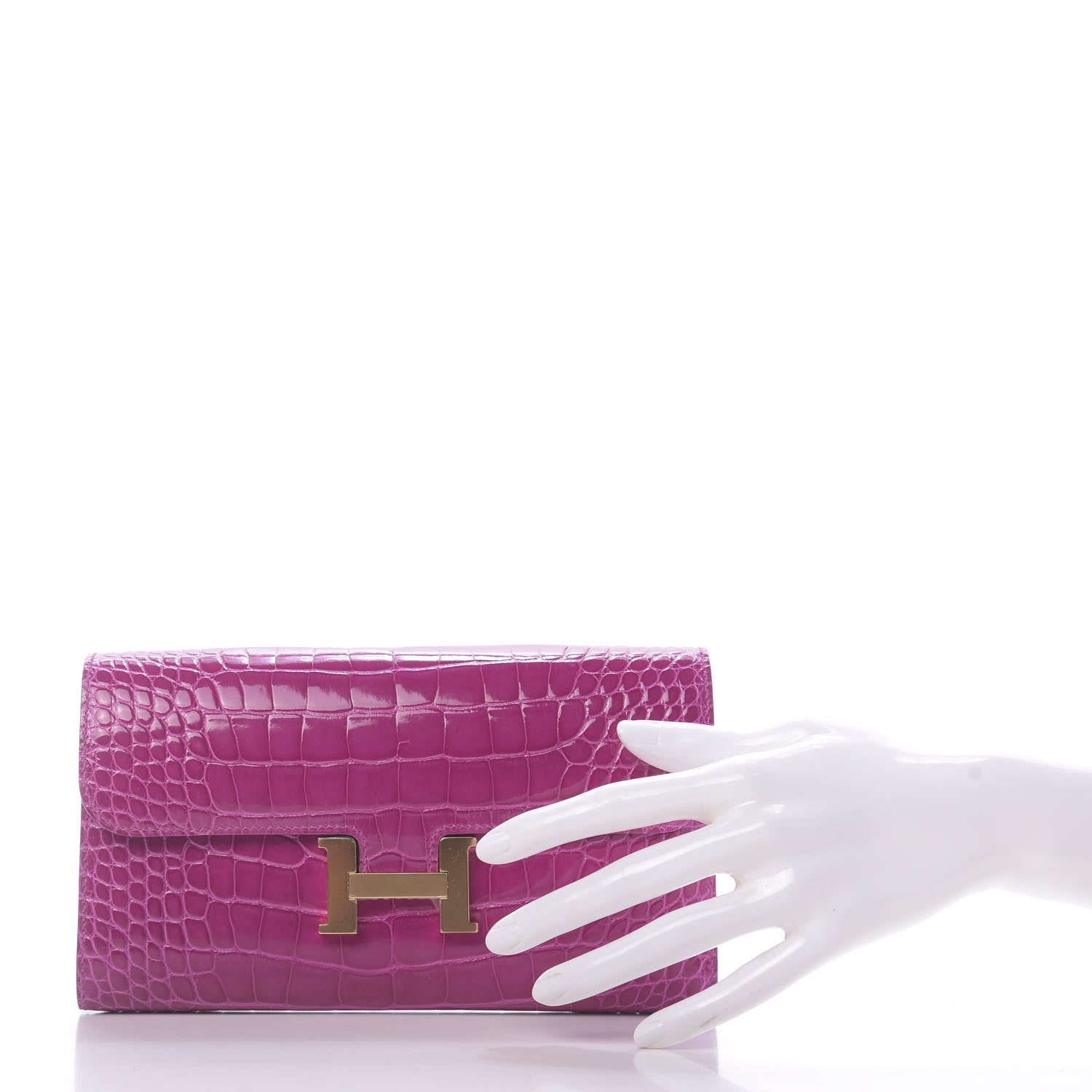 Hermes Shiny Alligator Constance Long Wallet Rose Scheherazade 2 of 10