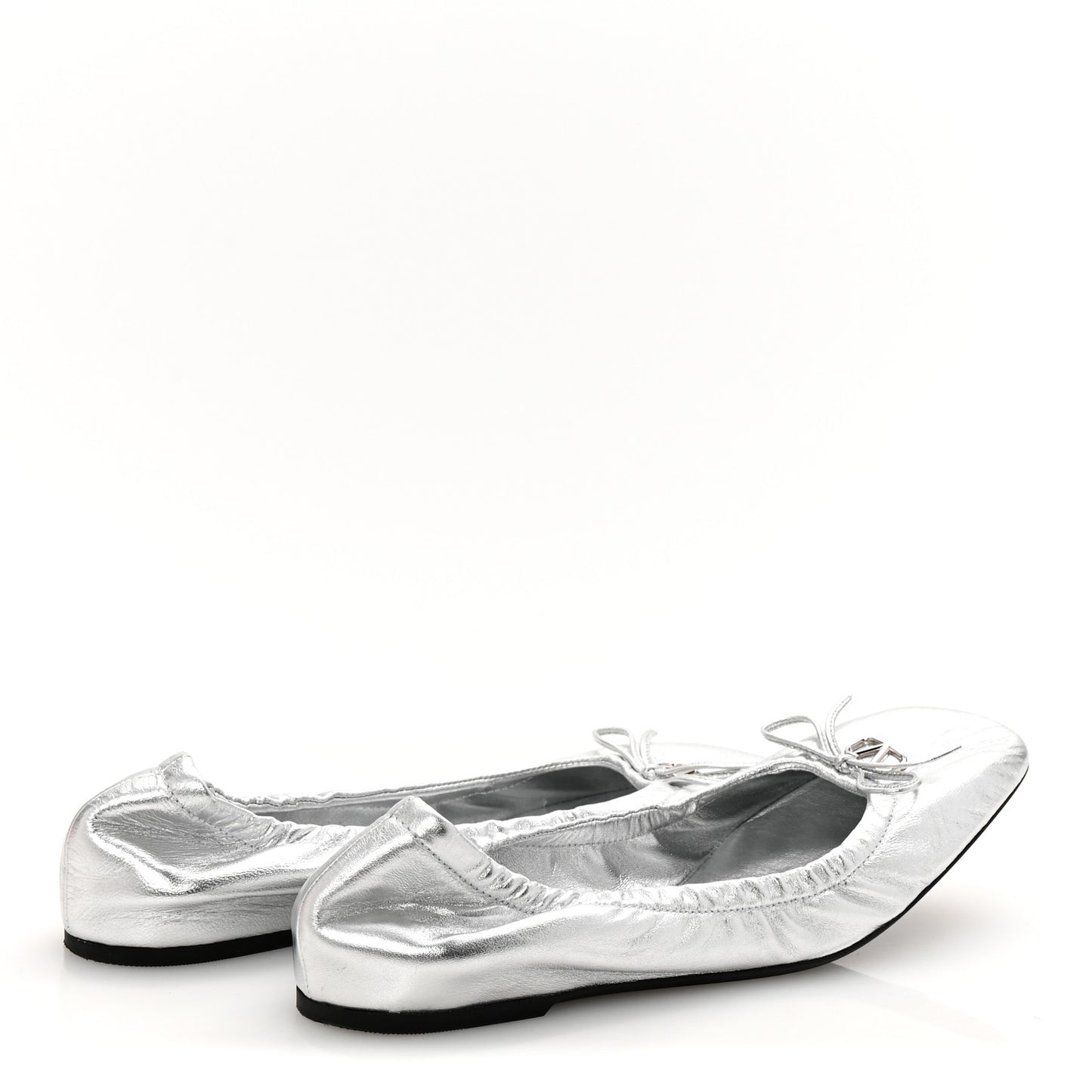 Metallic Calfskin Bow Ballerina Flats 38.5 Silver