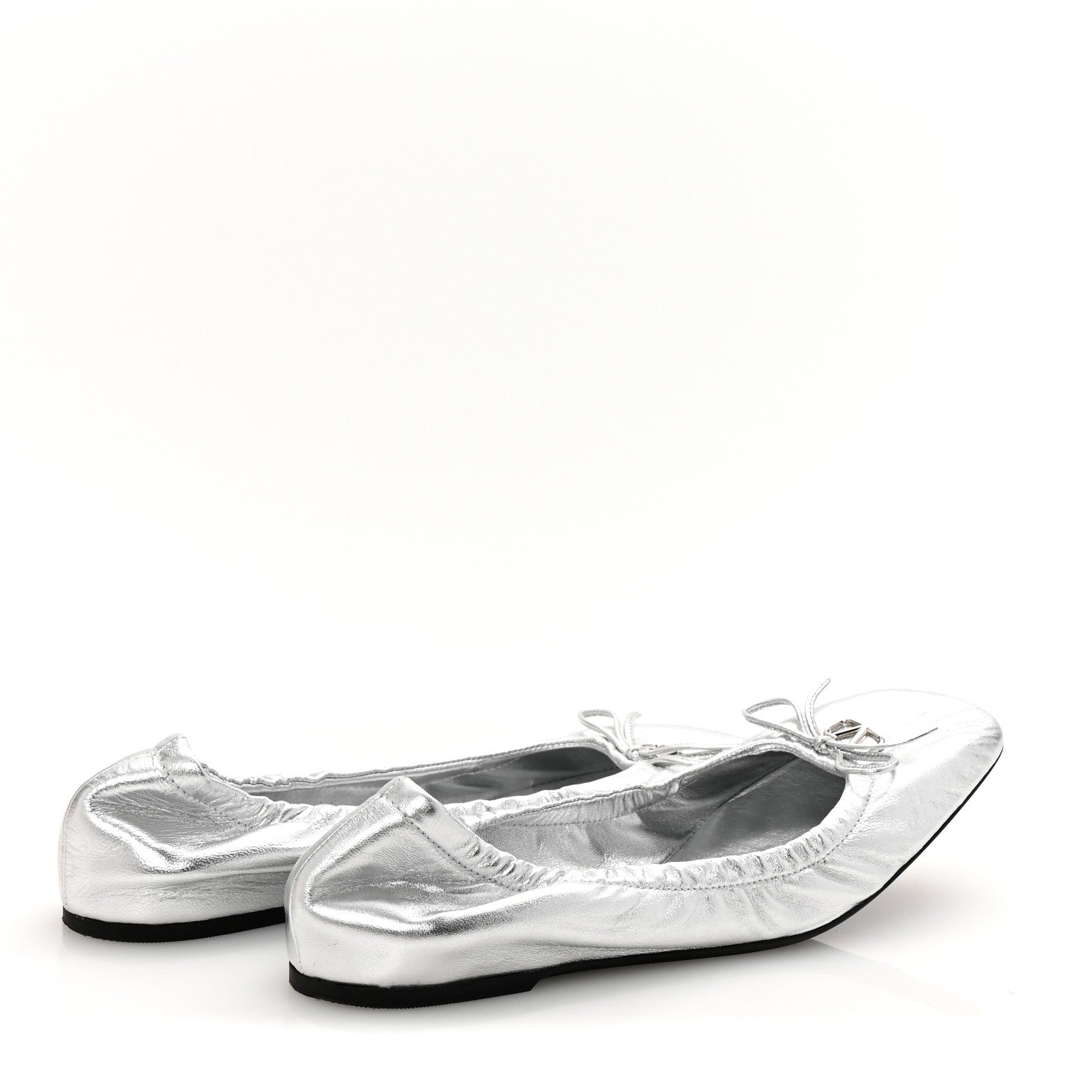 Valentino Garavani Metallic Calfskin Bow Ballerina Flats 38.5 Silver 5 of 10