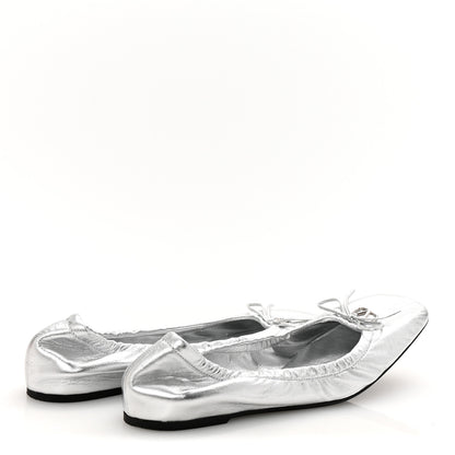 Valentino Garavani Metallic Calfskin Bow Ballerina Flats 38.5 Silver 5 of 10