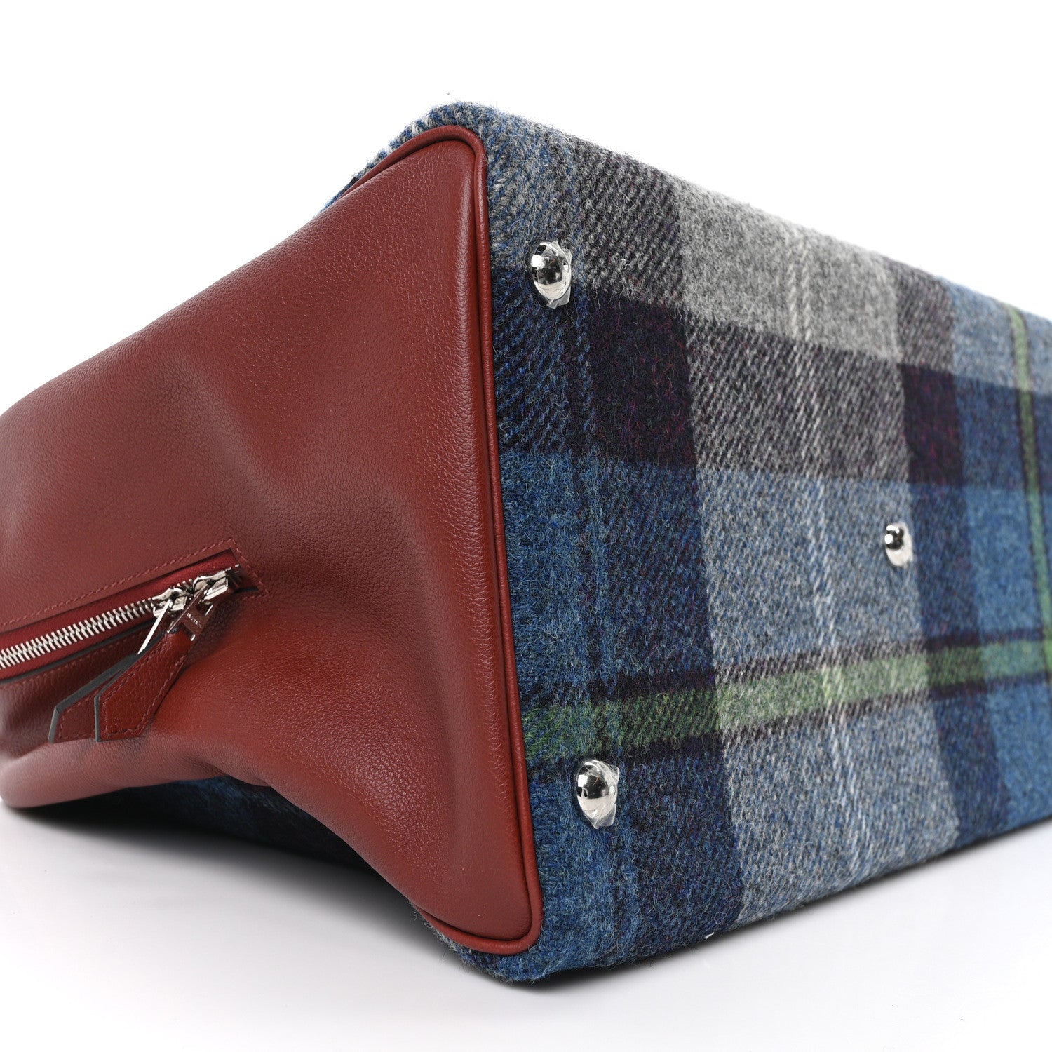 Hermes Evercolor Wool Tweed Tartan Galop d'Hermes Fourre Tout 50 Rouge H Bleu De Malte 7 of 8