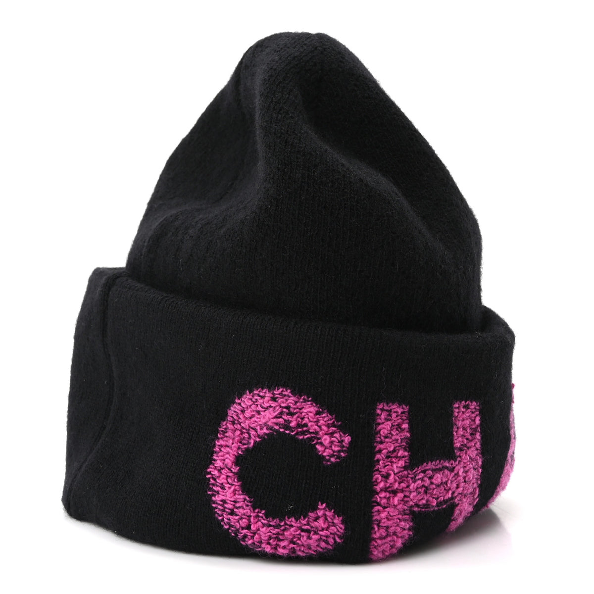 Cashmere Logo Beanie Hat Black Fuchsia