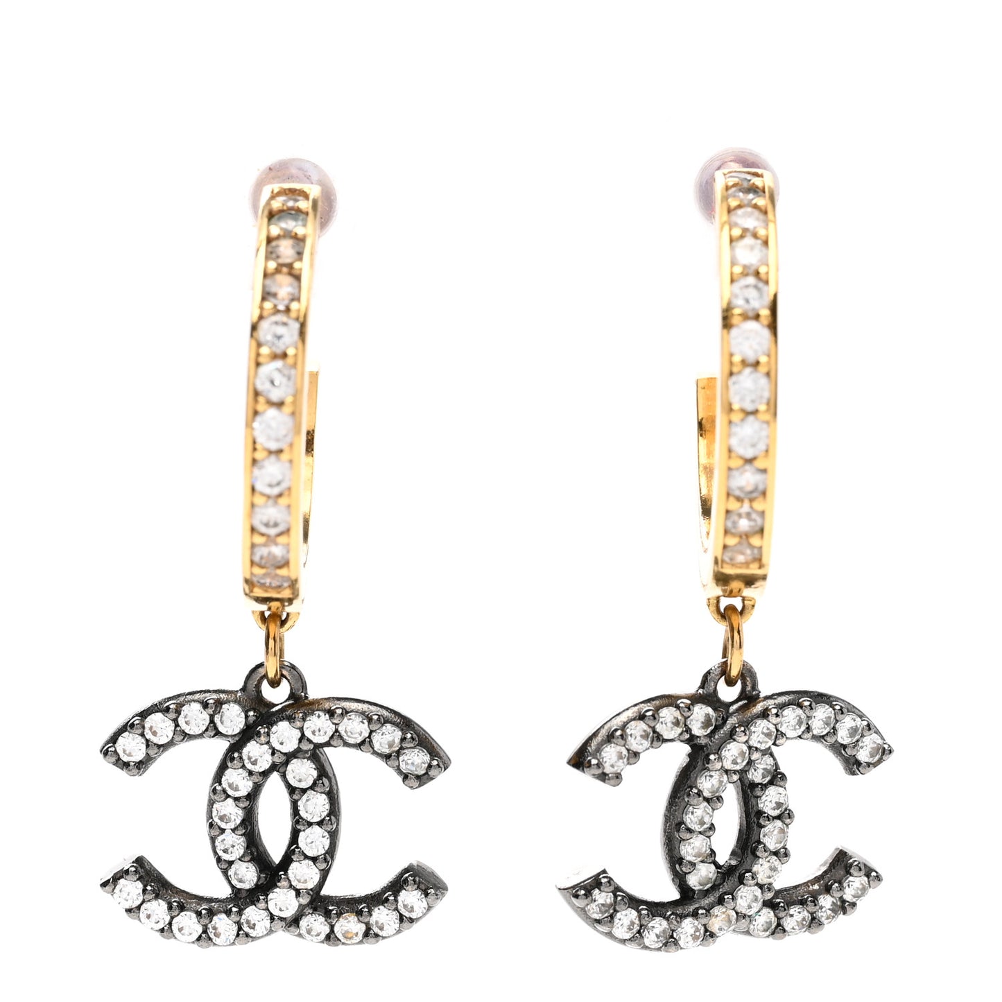 Crystal Lock Symbols CC Hoop Drop Earrings Gold Ruthenium