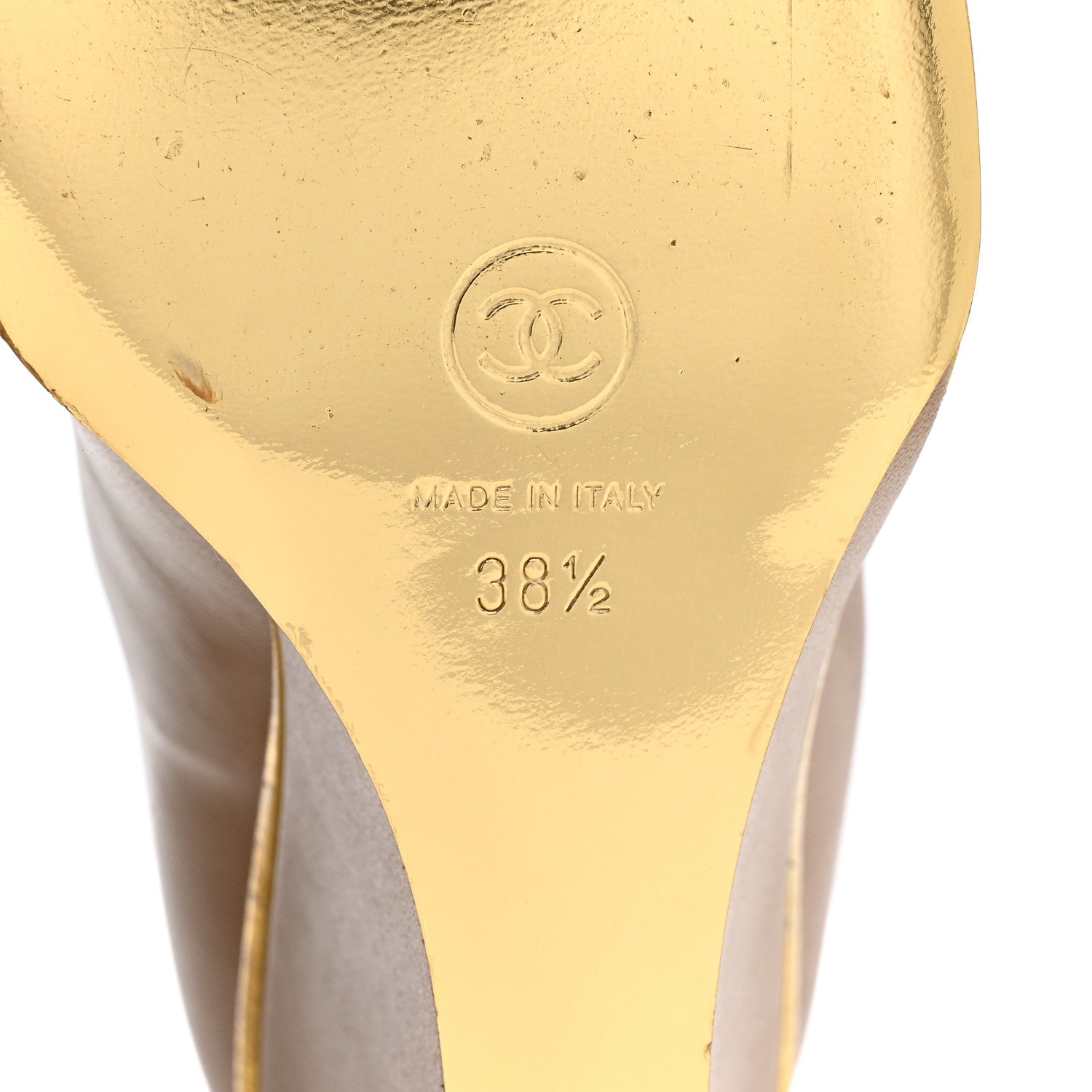箱付 CHANEL シャネル マトラッセ オープントゥ パンプス ゴールドヒール Chanel Lambskin Cap Toe Open Wedge Ankle Boots 38.5 Beige Black