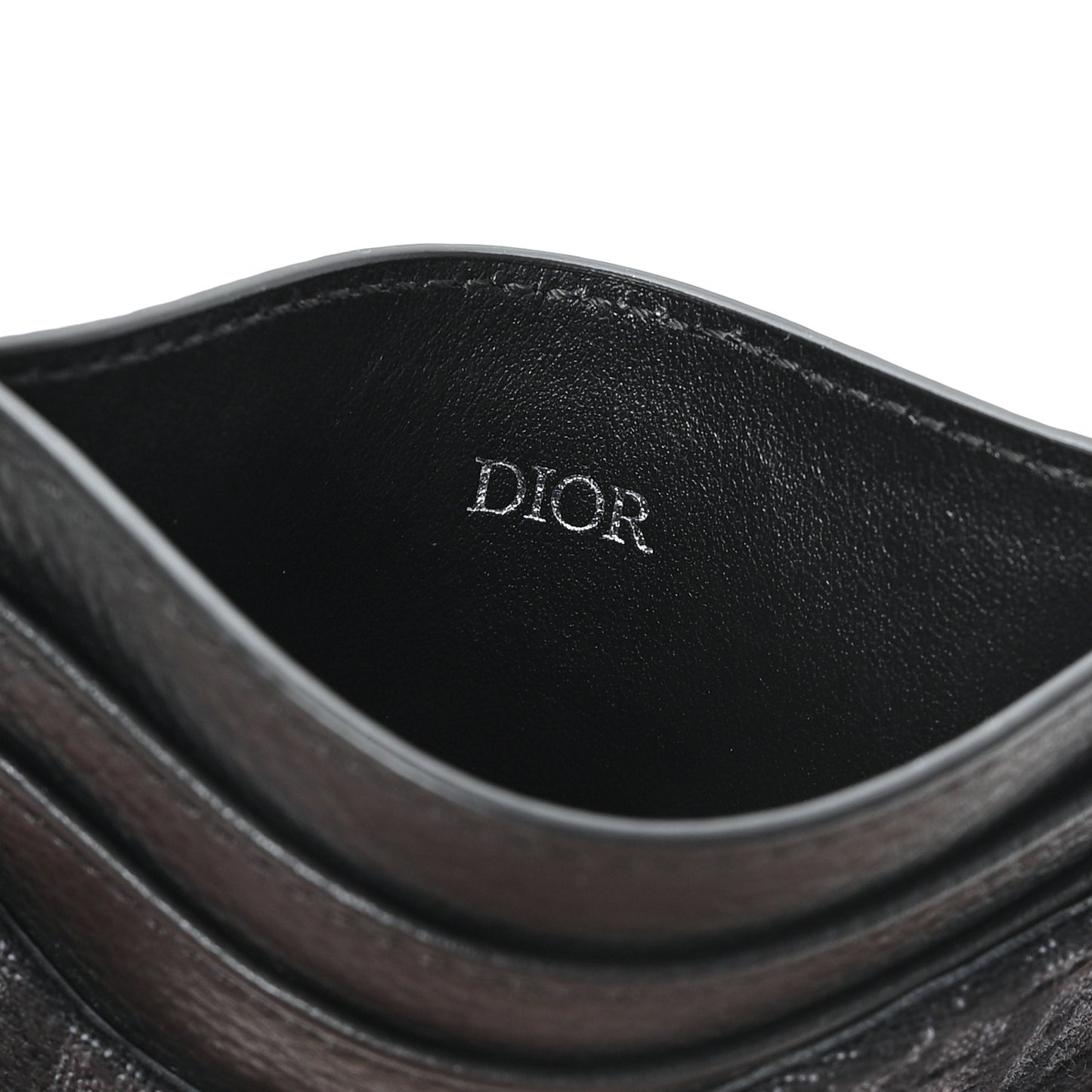 Oblique Grained Calfskin Marquetry Saddle Card Holder Black
