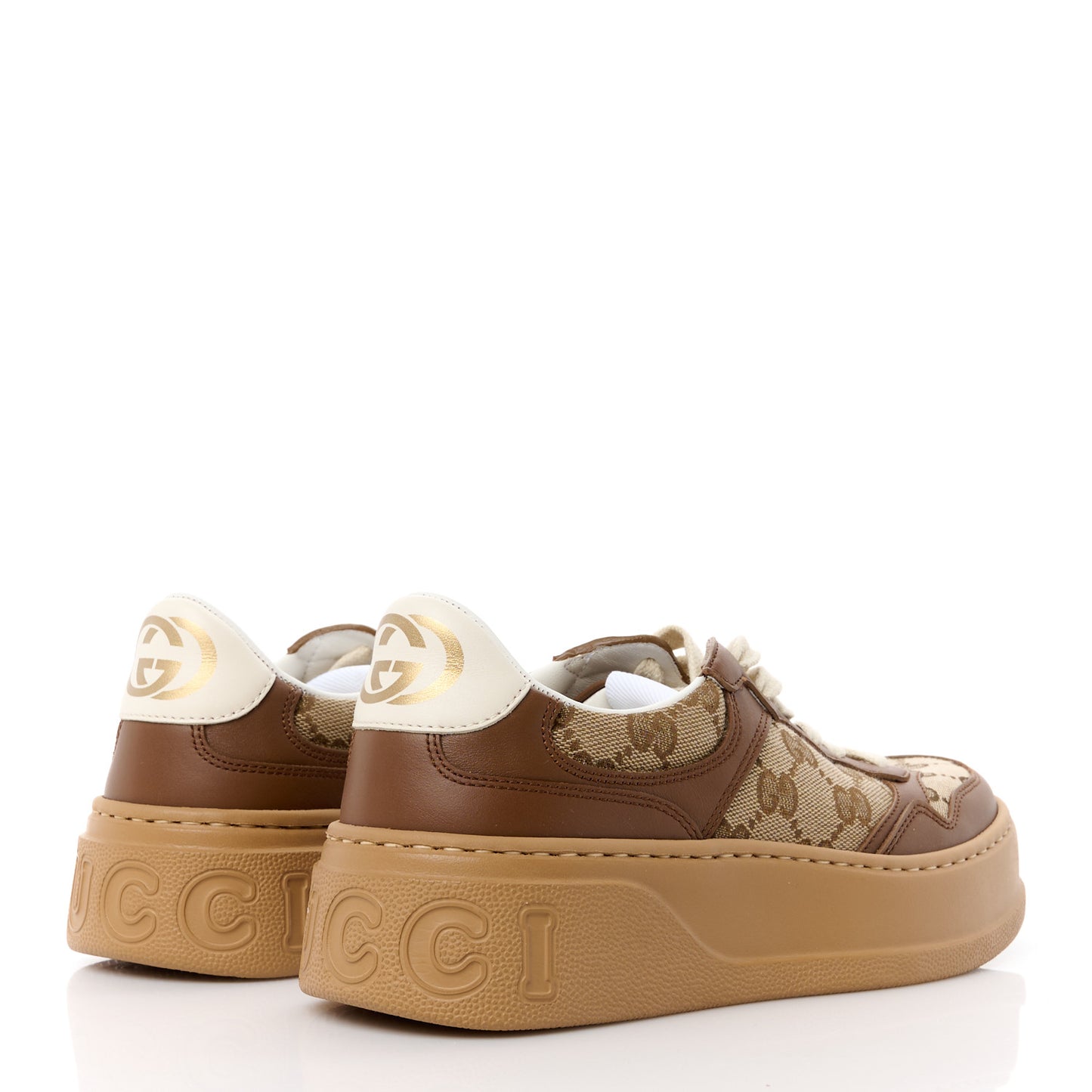 Calfskin GG Monogram Womens Platform 55mm Sneakers 36 Hezelnut Beige Ebony Mystic White